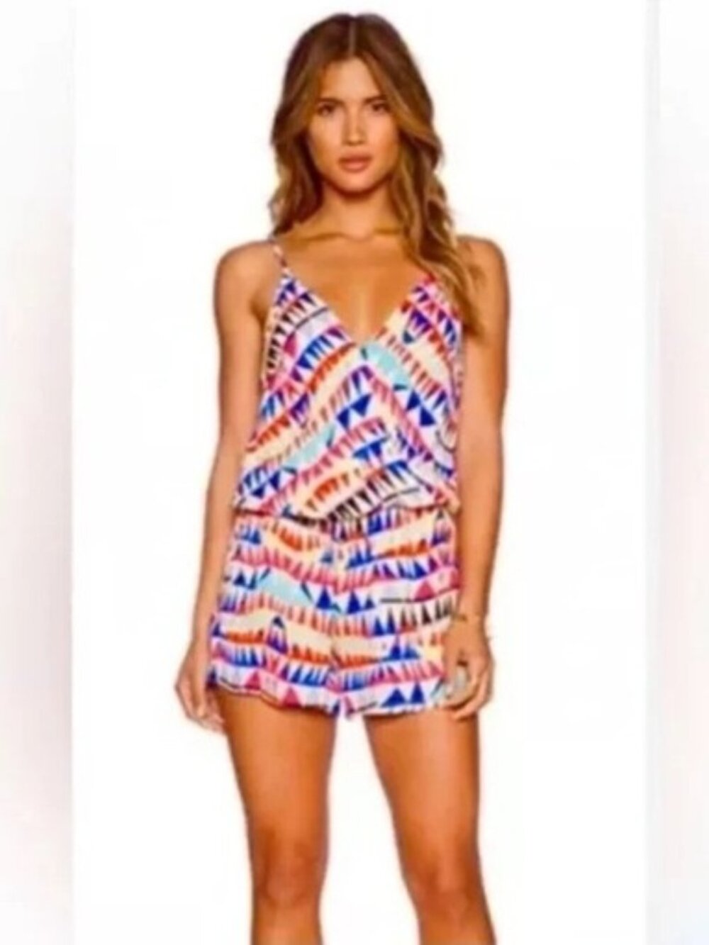 Karina Grimaldi Vibrant Geometric Print Romper Small Nautical Summer - Picture 2 of 6
